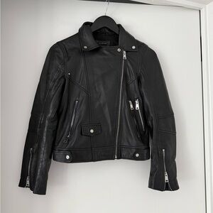 Zara TRF Genuine Leather Black Moto Jacket